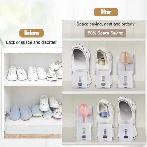 12 x Space-Saving Shoe Racks, Adjustable Shoe Storage with 3 Levels, Non-Slip Shoe Organizer, Shoe Holder for Storage and Display of High Heels, Sports, Flip-Flops