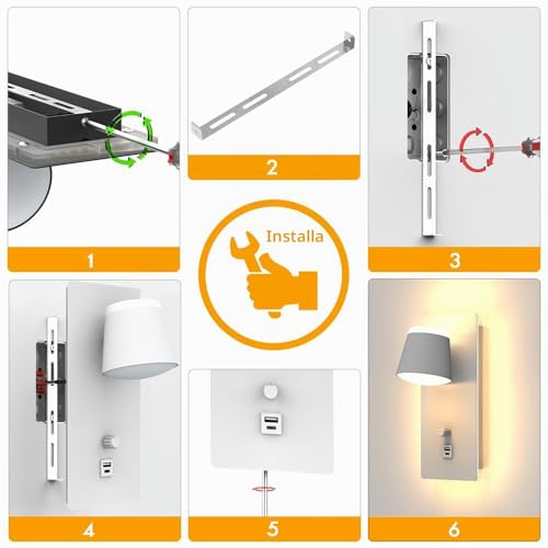 Sytmhoe 2 Pieces Wall Lamps Design White Interior with Built-in Switch USB Type C, Dimmable 3000 K 16 W Wall Lights for Bedroom, LED Wall Light for Living Room, Apartment