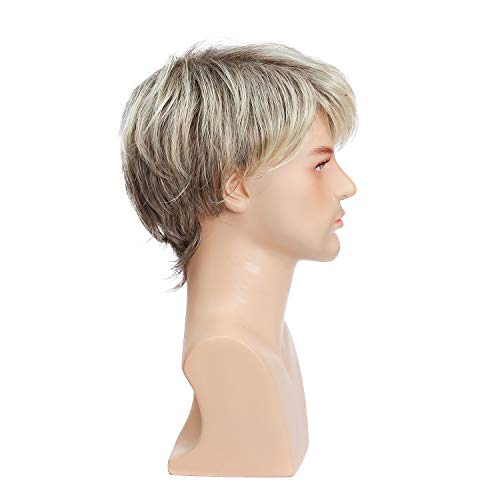 Kaneles Mens Blonde Wig Male Guy Short Layered Cosplay Costume Party