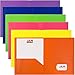 JAM PAPER Plastic 2 Pocket POP Folders - Durable School Folders - Assorted Primary Colors - 6/Pack