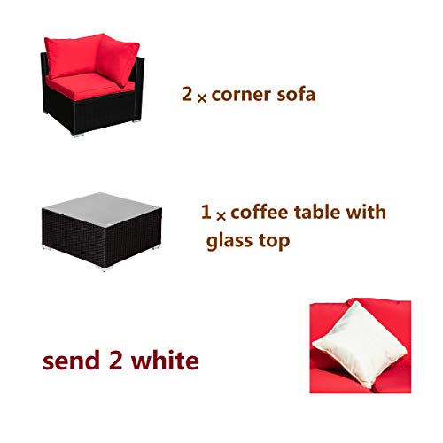 Leisurelife 3 Pcs Outdoor Patio Furniture Set Red Rattan Sofa