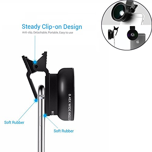 Moobom Universal 2 in 1 Mobile Phone Camera Lens Kit,HD Camera Lens 0.45x Super Wide Angle Lens with 12.5x Super Macro Lens Clip-on Design for Samsung, Android Smartphone, iPhone