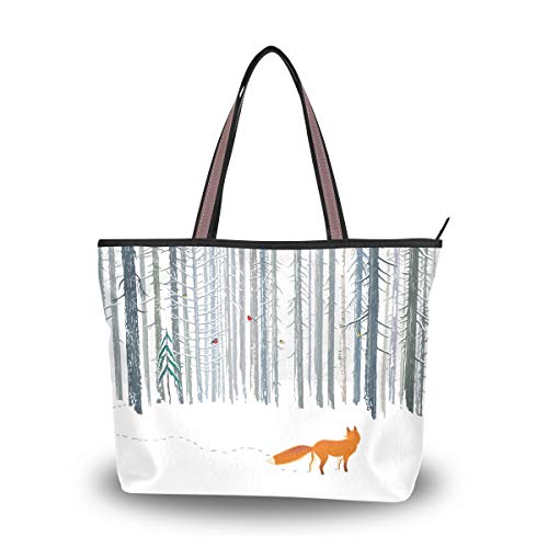Women's Handbags Landscape Winter Forest Snow Fox Polyester Fabric Shoulder Bag