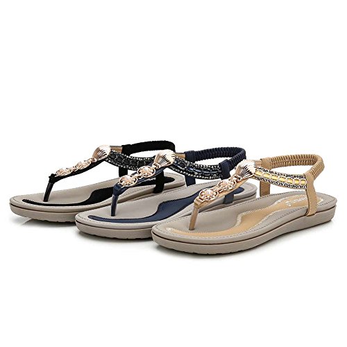 Meeshine Womens Summer Beach Flat Sandals Rhinestone Shiny Beads Slip On Flip Flops Thong Shoes(10 B(M) US,Beige 05) - Thumbnail 3
