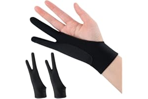 2-Pack Artist Glove Palm Rejection Drawing Glove, Two Finger, Elastic Lycra, Fingerless, Good for Left & Right Hand