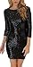 FEESON Womens Bodycon Sequined Long Sleeve Party Cocktail Dress Black
