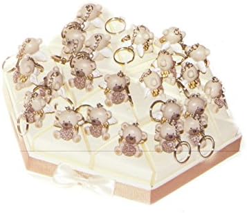 Bomboniere 24 Cake Slice of Cake with Teddy Bear with Full Wings Resin Shabby Key of White Confetti Crispus Chocolate