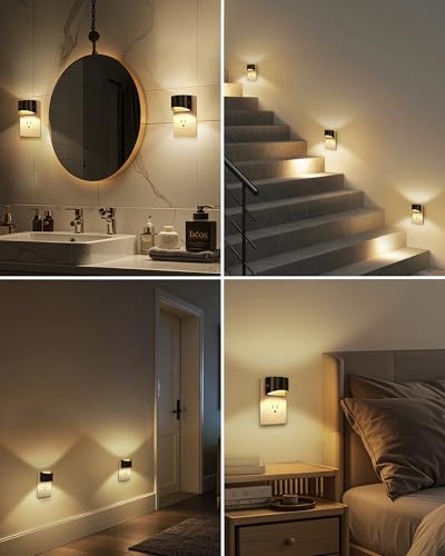 2 Paquete Luz Nocturna Enchufable con Sensor de Luz de Atardecer a Amanecer, 3000K Lampara LED Nocturna Noche con 3 Niveles de Brillo, Luces Nocturna para Niños, Dormitorio, Baño, Pasillo, Escaleras