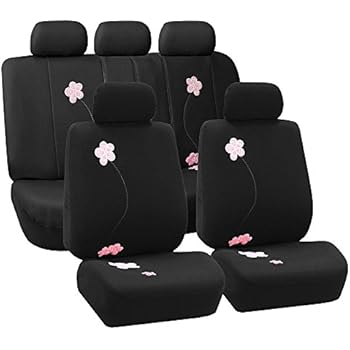 FH Group Universal Fit Full Set Floral Embroidery Design Car Seat Cover, (Black) (FH-FB053115, Airbag compatible and Split Bench, Fit Most Car, Truck, Suv, or Van)
