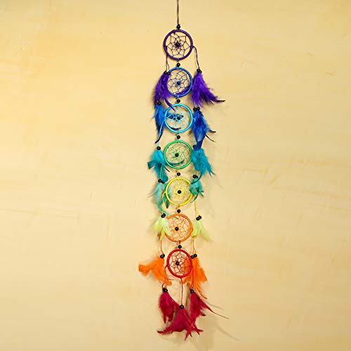 Pink-Pineapple-Long-Handmade-Bohemian-Dream-Catcher-Ethical-Hanging-Dreamcatcher-Wall-Art-with-Multicoloured-Rainbow-Feathers-and-Beads-Traditional-Crochet-7-Chakra-Design-6cm-Wide-50cm-Long