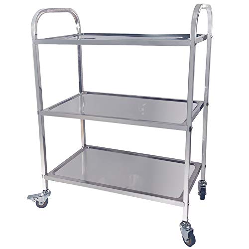 TAIMIKO Utility Cart, Stainless Steel 3-Shelf Kitchen Trolley for Restaurant Catering Kitchen Up to 300 lbs Capacity, Stainless Steel Carts Four Sizes for Your Choose (L24.6W12.4H31.5'') - Thumbnail 7