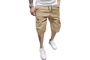 PIDOGYM Men Cargo Shorts with Drawstring Durable 6 Pocket Outdoor Work Shorts, Relaxed Fit Cotton Tactical Hiking Half Pants