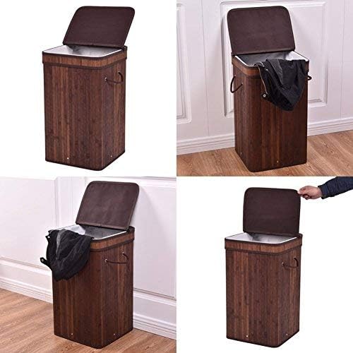 Ballino 105 Liter Bamboo Foldable Laundry Basket Box Laundry Hamper with Lid and Removable Washable Lining 2 colors light and dark brown 62.5 x 52 x 32 cm (dark brown)