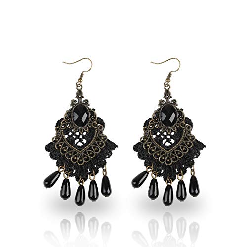 Aniwon Vintage Necklace Earrings Hair Accessories Set for Women Girls Halloween Decorations Prom Party Accessory Black