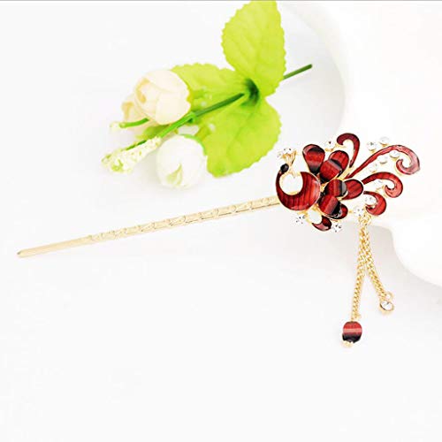 Chinese Hair Chopsticks Hair Decor Phoenix Hair Pins Hair Clip Metal Hair Stick Jewelry Accessories - Red