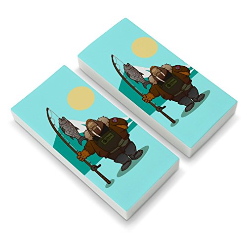 Walrus Fisherman Ice Fishing Eraser Set of 2