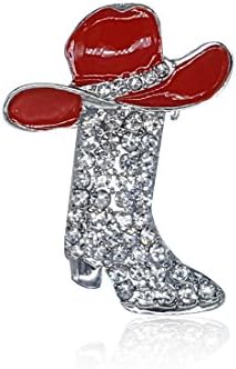 Crystal Boot Brooch Pin Jewelry with a Red Cowboy Hat on Top for fashion Lady