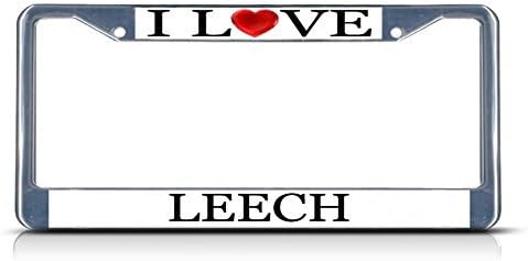 Nicholas Dunlop I Love Heart Leech Chrome Metal License Plate Frame Tag Border