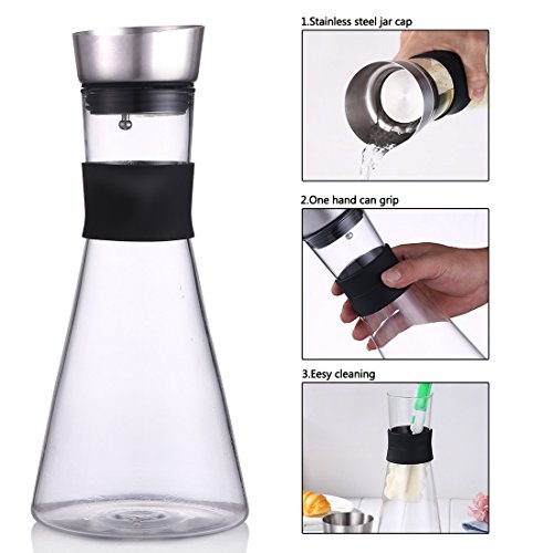 GYBL560 Water Carafe Glass Pitcher with Stainless Steel Flow Lid, Borosilicate Wld Glass Water Pitcher, Tea/Coffee Maker & Cafe, Iced Tea, Beverage Pitcher As Well As for Decanting and Serving Wine