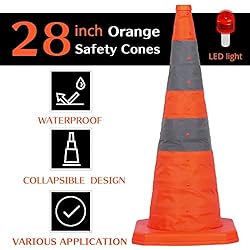 4 Pack 28 inch Collapsible Traffic Cones with LED