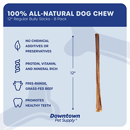 Downtown Pet Supply 12 inch 8 Pack of Bully Sticks for Medium Dogs