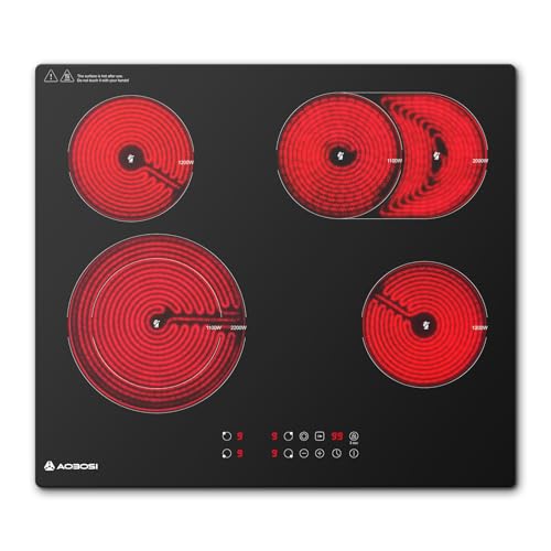Aobosi Glaskeramikkochfeld 4 Platten 60cm,Herdplatte 4 Kochfelder mit Sensor-touch Control,9 Leistungsstufe,Dual-Zone und Bratzone, Pause-Funktion,660