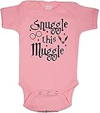 BeeGeeTees Snuggle This Muggle Harry Potter Wizard Romper Onesie (6 Months, Pink)
