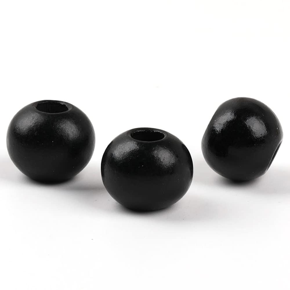 Oneyijun 50 Pcs Large Wooden Beads 20mm Natural Round Wood Beads Loose Beads, for Handmade Garlands Home Decorations Jewellery Making DIY Hand Crafts (Black)