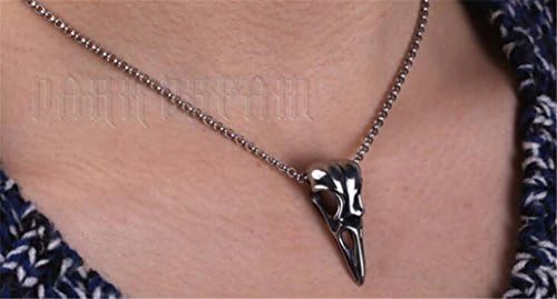 Tmrow 1pc Raven Skull Stainless Steel Necklace Silver Black Color Antique