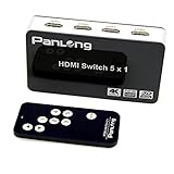 Panlong 5x1 HDMI Switch 5 in 1 out with IR Wireless Remote Supports 4K, Full HD 1080P and 3D