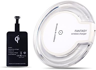 Qi Cellphone Wireless Charging Kit with Wireless Charger Pad & Qi Charging Receiver Fits for Google Pixel/LG G5/LG V20/HTC 10/OnePlus 3 and other USB-C Phones (White charger+Type C Receiver)