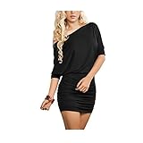 Anxihanee Women's Sexy Off Shoulder Party Club Ruched Bodycon Mini Dress (L, Black)