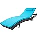 SUNCROWN Outdoor Adjustable Lounge Chair, Patio Wicker Folding Chaise Lounge, Outdoor Couch Sofa Bed with Blue Cushion