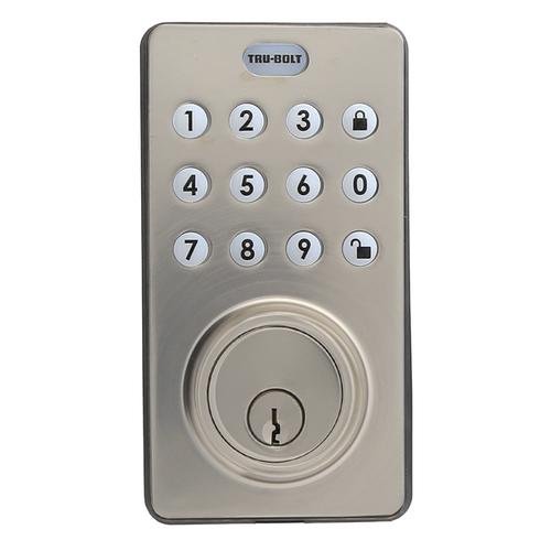 Tru-Bolt Electronic Deadbolt with Push button keypad and remote - Satin Nickel Finsih