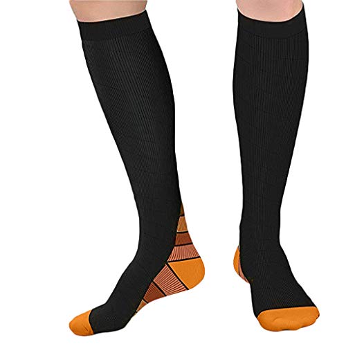 Lucoo Copper Compression Socks for Men and Women(1Pair) Best for Running,Athletic,Medical,Pregnancy and Travel (Orange, L/XL)