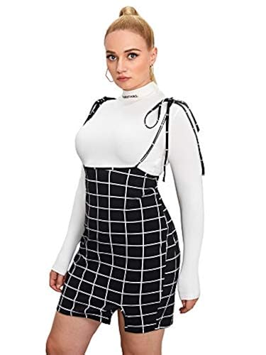 Romwe Women's Plus Size Suspender Skirts Tie Shoulder Overalls