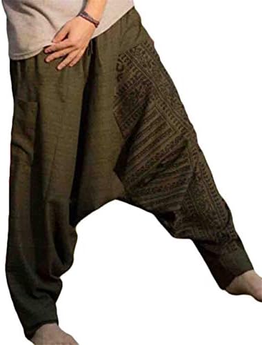 MU2M Men Hippie Loose Yoga Boho Baggy Elastic Waist Print Harem Pants
