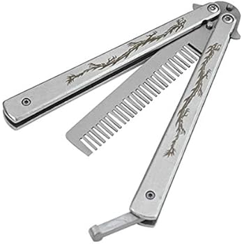 XBC Tech Dragon Totem Stainless Steel Practice Butterfly Knife Trainer and Comb Knife Trainer (White)