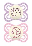 MAM Perfect Night Pacifiers, Glow in the Dark Pacifiers (2 pack) MAM Pacifiers 0-6 Months, Best Pacifier for Breastfed Babies, Baby Girl Pacifier