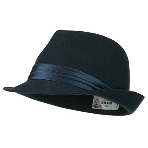 Fedora with Pleated Satin Band - Navy OSFM