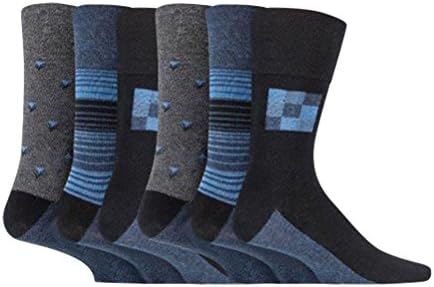 6 Pairs mens gentle grip no elastic socks 6-11 uk, 39-45 eur Assorted colours