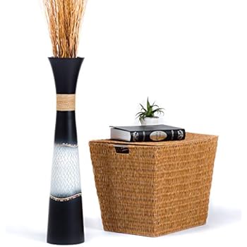 Leewadee Tall Big Floor Standing Vase For Home Decor, 5x30 inches, Wood, black