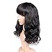 WIGNEE 100% Virgin Human Hair Natural Wave Bob Wigs with Bangs Brazilian Human Hair Wave Wigs Natural Black Color (natural wave bob with bang - natural black)