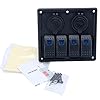 Amarine-made-Blue-LED-light-indicator-Waterproof-4-gang-rocker-switch-Panel-Double-USB-Power-Charger-Adapter-12V-Cigarette-Lighter-Socket-for-Marine-Boat-CarMarinePN-R4S2