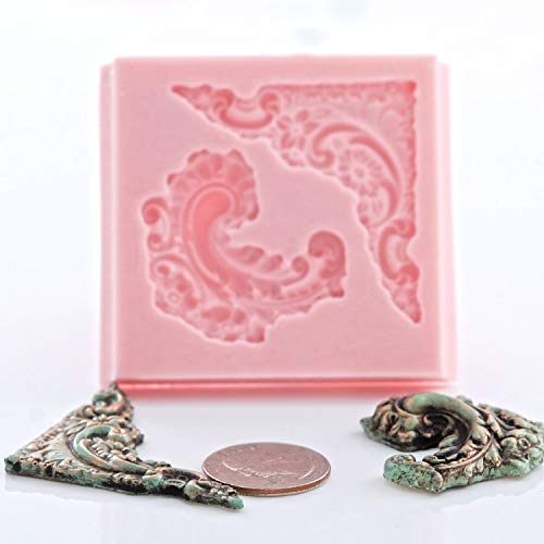 Corner Victorian Scroll Work Silicone Mold Fondant Chocolate Candy Resin Polymer Clay Mold - Thumbnail 2