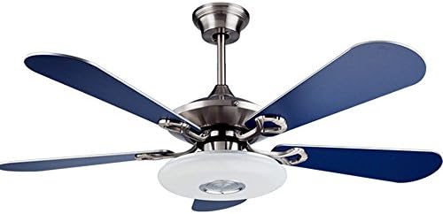 Huston Fan Mediterranean Style 42'' Household Reversible LED Restaurant Ceiling Fan Light With 5 Blue Wood Blades Simple Modern Chandelier Bedroom Living Room Electric Lamp Remote