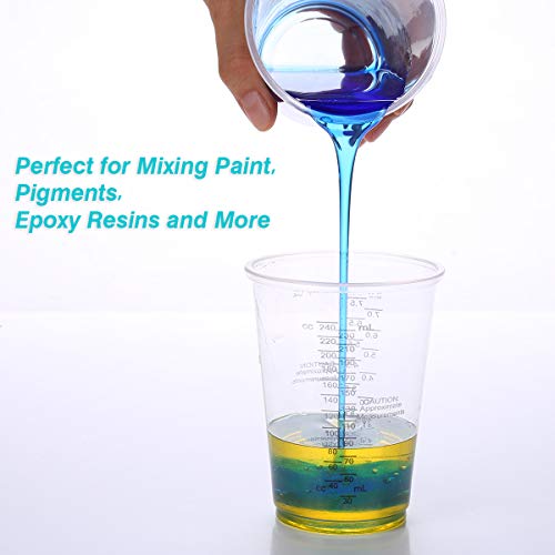 8oz Graduated Clear Plastic Measuring Cups with Wooden Stirring Sticks