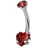 Pierced Owl - 14GA G23 Implant Grade Titanium Prong Set CZ Crystal Heart Internally Threaded Belly Button Ring