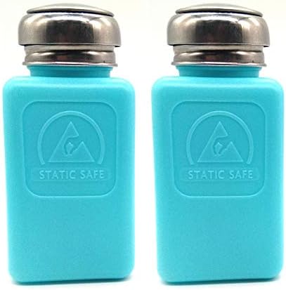 KEAIYYJ 6 oz Stainless Steel Pump One-Touch Liquid Dispenser Pump Alcohol/Nail Polish Remover ESD Safe Solvent Dispenser Bottle Empty Plastic Bottles Light Blue 2 Pack
