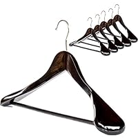 Clutter Mate - Set of 6 - Premium Finished Wooden Suit Hangers, Dark Walnut Solid Wood Hangers with Wood-Grain, Wide Shoulder Heavy Clothes Hanger for Suits, Jacket, Non Slip Pants, Swivel Hook